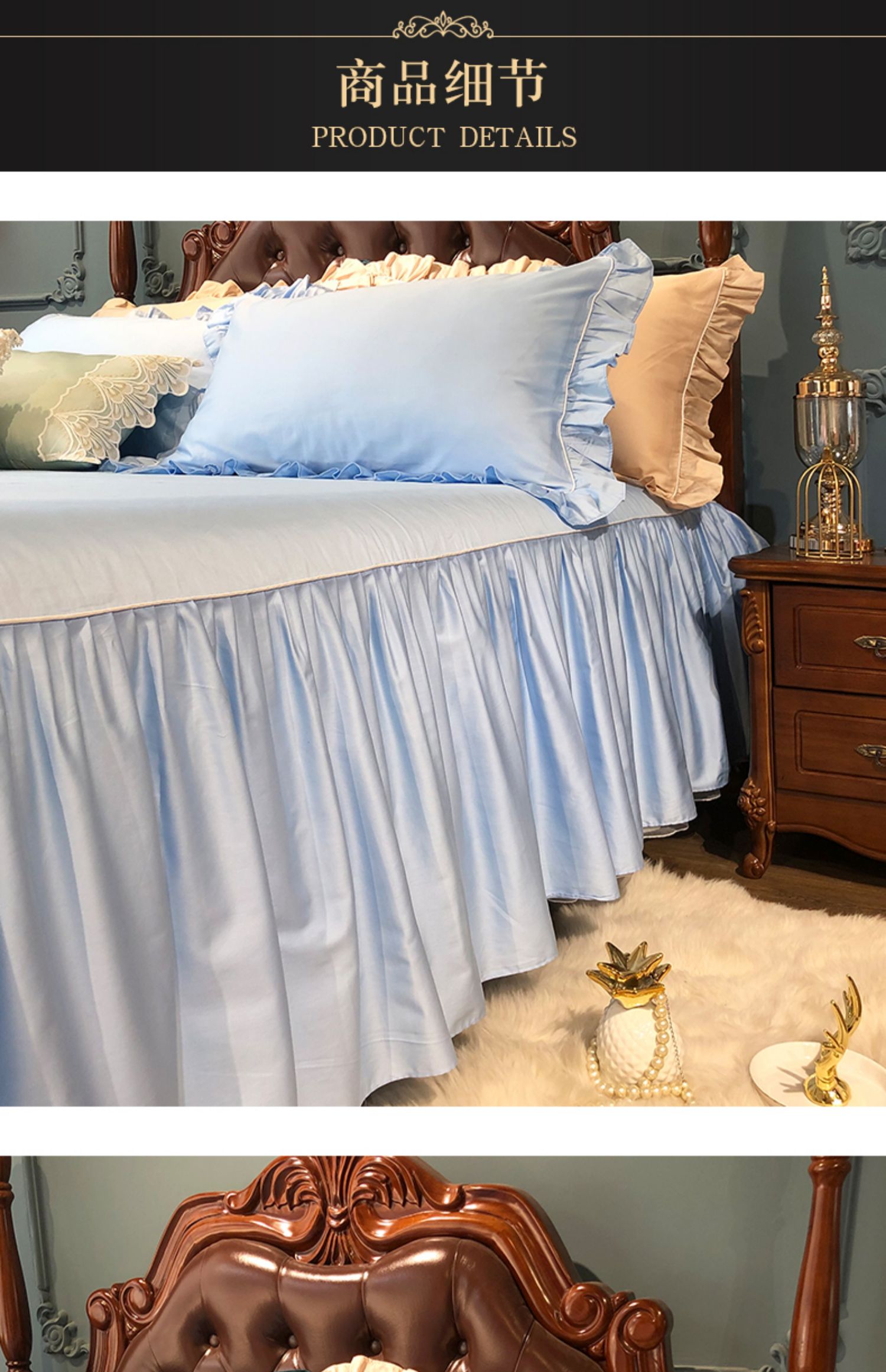 60S cotton dài chủ yếu cotton satin váy đơn mảnh 3 mảnh set Mỹ rắn màu giường bao ánh sáng sang trọng gió chống trượt ga trải giường - Váy Petti ga giường có viền