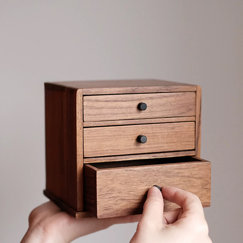 Primary Carbon Burmese Teak Three-Layer Mini Drawer Storage Box Primary Carbon Burmese Teak Three-Layer Mini Drawer Storage Box