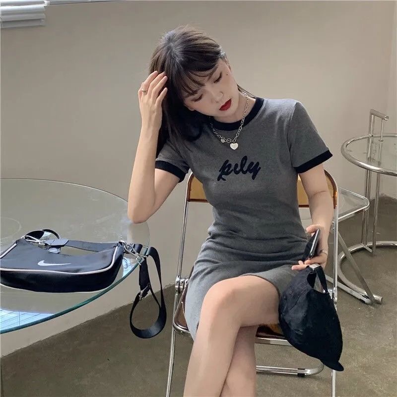 Hong Kong Style Slim Fit T-Shirt Dress 2026 New Summer Women's Korean Style Simple Short-Sleeve Women's Dress Mid-Length Trendy Dress Hong Kong Style Slim Fit T-Shirt Dress 2026 New Summer Women's Korean Style Simple Short-Sleeve Women's Dress Mid-Length Trendy Dress