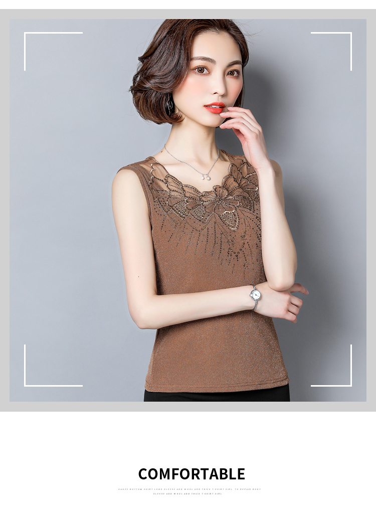 Mùa hè mới sáng lưới sợi yếm nữ lỏng lẻo bên trong áo sơ mi ren đáy phiên bản Hàn Quốc của áo không tay rỗng áo voan kiểu