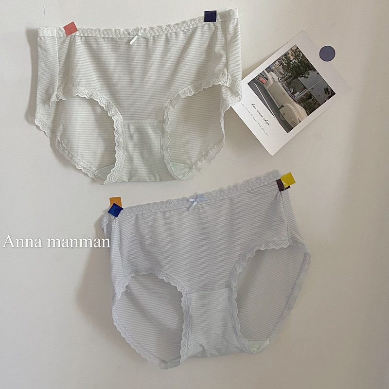 Mint summer~thin milk silk, soft and skin-free, small plaid, waist bag, buttocks, pure cotton crotch, women's underwear