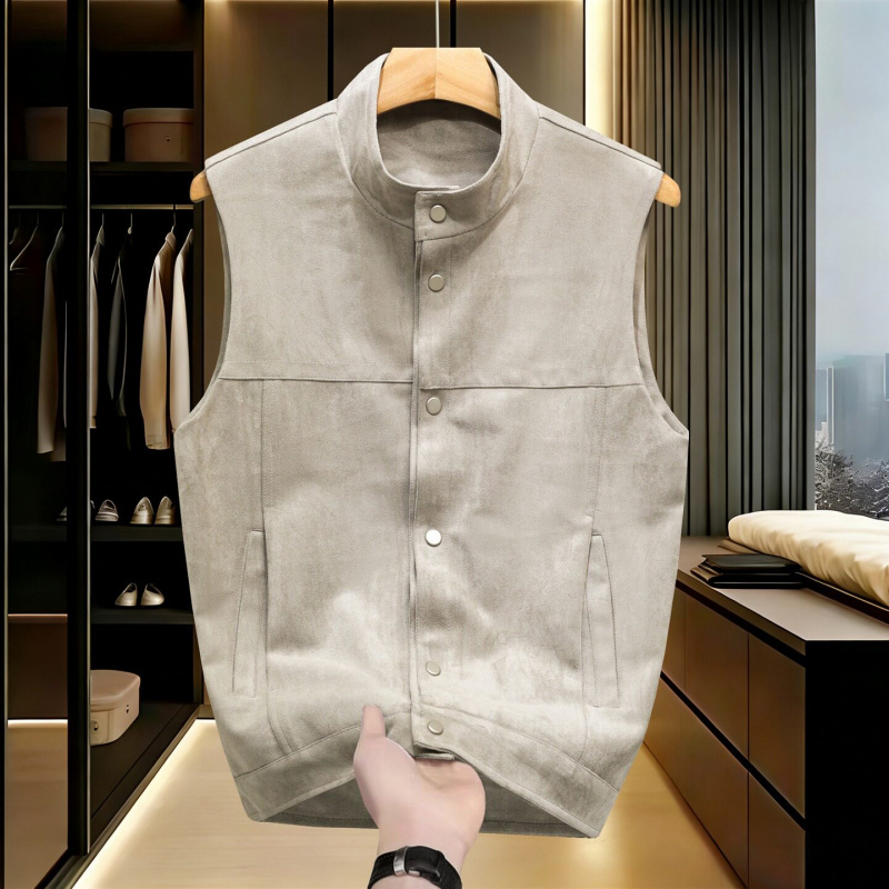 2026 Autumn Men's Vest Motorcycle Leather Jacket Slim Fit Trendy Cool Button Sleeveless Stand Collar Jacket 2026 Autumn Men's Vest Motorcycle Leather Jacket Slim Fit Trendy Cool Button Sleeveless Stand Collar Jacket