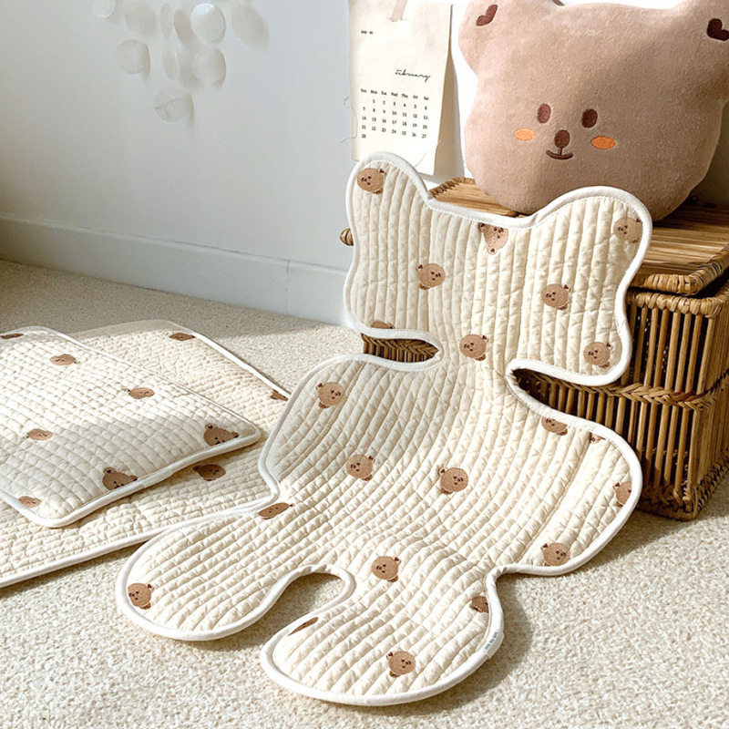 South Korea Newborn Baby Trolley Cushion Pure Cotton Suck Sweat Breathable Baby Safety Seat All Season Embroidered Dining Chair Cushion