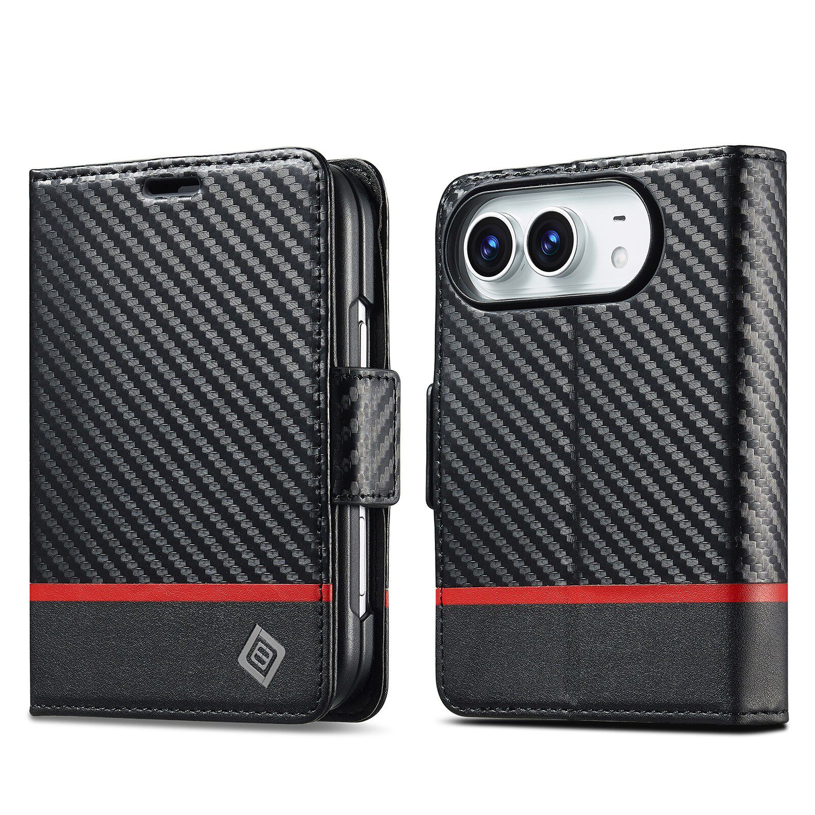 Style 3 — Carbon Fiber Color Block Flip Card Stand iPhone Case