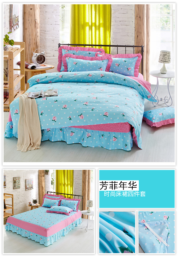 Bộ đồ giường bông cotton giường ngủ giường váy bốn bộ giường váy phong cách 1.5 1.8 2 mét mùa thu và mùa đông