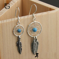 (G accessories) heirs of the dream net 925 sterling silver earrings natural blue turquoise silver wire earrings pendant women