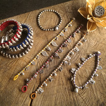 Thai wax rope bracelet sterling silver waterproof hand rope woven hand-woven red rope finished lucky rope female retro personalized silver ornaments