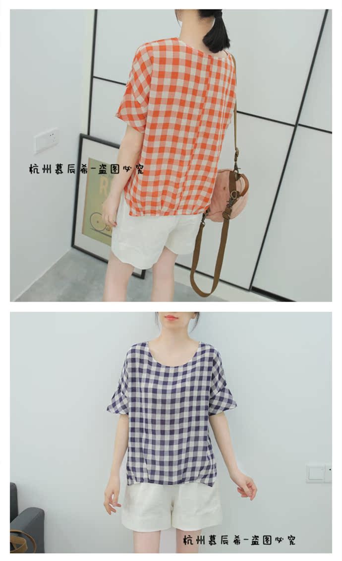 Áo thun cotton văn học giản dị Áo thun nữ cổ tròn tay ngắn giảm béo 2019 áo sơ mi kẻ sọc hè mới - Áo phông áo polo nữ tay lỡ