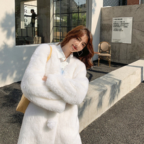 Toca Lamb hair V-collar mid-length sheep-cut coat womens composite fur coat young winter