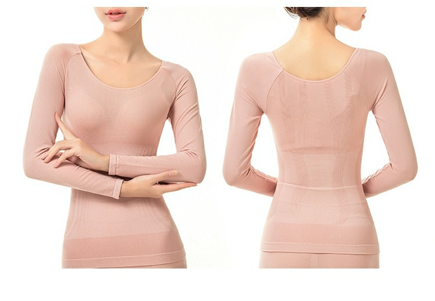 Fimage có 103306 áo cổ tròn thân rộng cơ thể định hình áo sơ mi nữ tay dài chạm đáy hoang dã mùa thu đông - Corset do lot nu