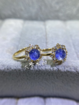Big dream crystal natural blue line stone Blue hair crystal original design white sapphire ring 18k yellow gold inlaid