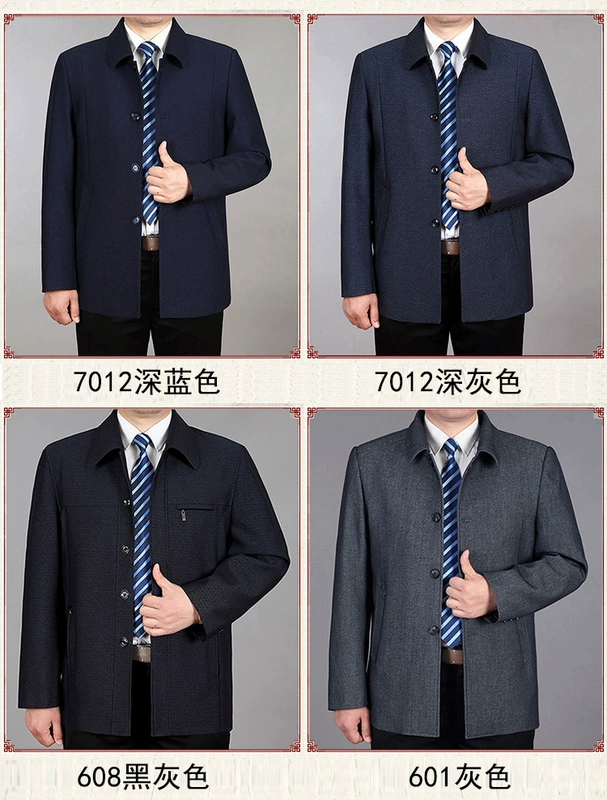 Áo khoác nam trung niên và áo khoác mỏng phần mùa xuân và mùa thu cài cúc áo sơ mi cha trung niên tải mùa thu đông áo khoác form rộng
