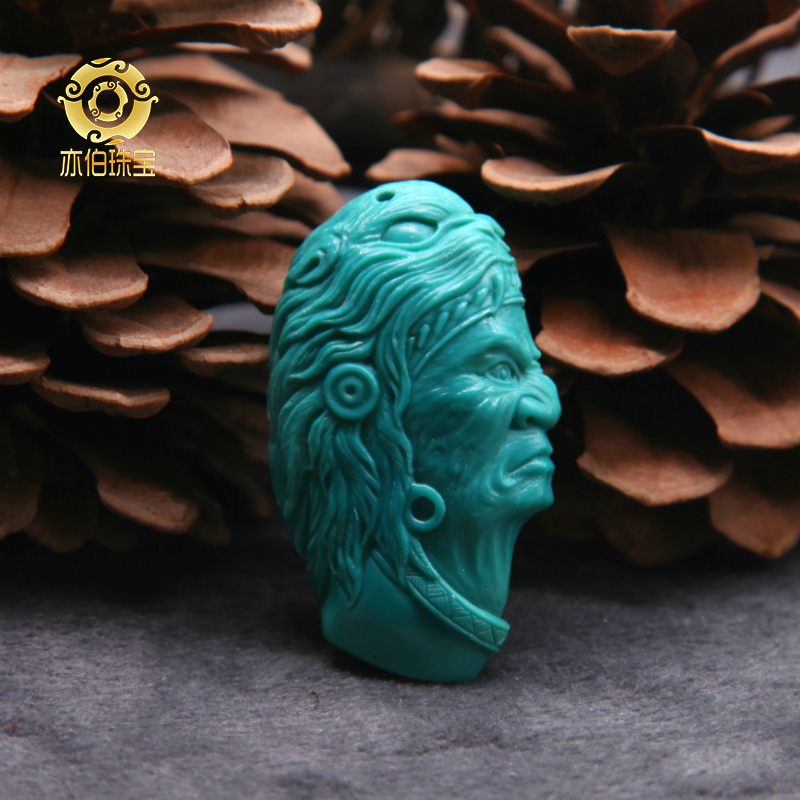 Also Berber natural raw mineral green pine stone fine work engraving the Mel Guanyin Building, Queen Butterfly Beauty