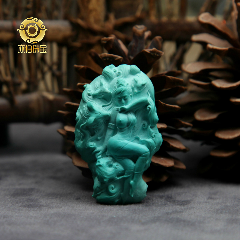 Also Berber natural raw mine green pine stone original design Seiko Beauty brand Mermaid Queen's Floor Necklace Pendant