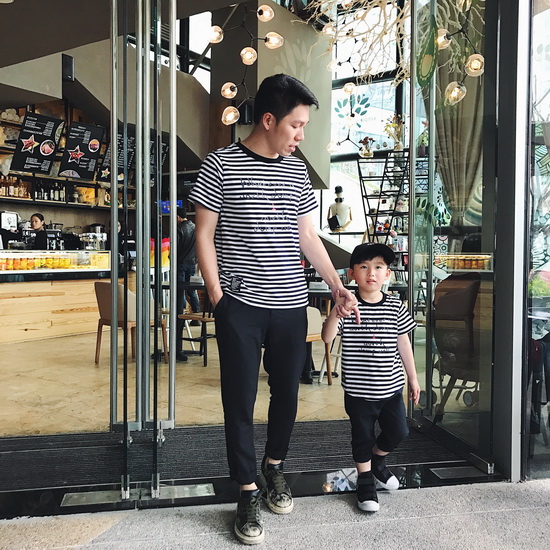 LUSON MOM 2018 gia đình mới được trang bị mùa hè sọc T-Shirt gia đình nhà ba gia đình trang bị mẹ và con