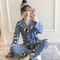 Bộ đồ ngủ nữ mùa xuân và mùa thu phiên bản Hàn Quốc của kimono cotton dài tay ngọt ngào dịch vụ gia đình hai mảnh áo choàng XL có thể được mặc đồ ngủ thu đông ấm áp