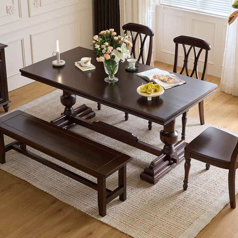 Kanas American-Style All-Solid Wood Dining Table, Ash Wood Rectangular Natural Wood Color Home Dining Table and Chair Set
