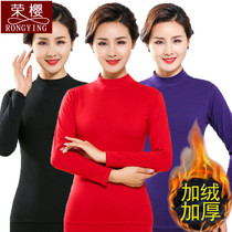 Semi-high collar warm underwear thickened with no inverted velvet middle aged lady anti-cold fever winter large code blouse single piece