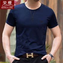 Summer Dad Pure Cotton Middle-aged Man Short Sleeve T-shirt Big Code Brief 100 Lap Clothes Father Round Collar Mens Clothing Blue