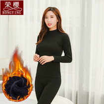 Seconds Fever Warm Underwear Lady Thickened with velvety suit autumnille Autumn pants Semi-high collar Large code cotton sweatshirt winter