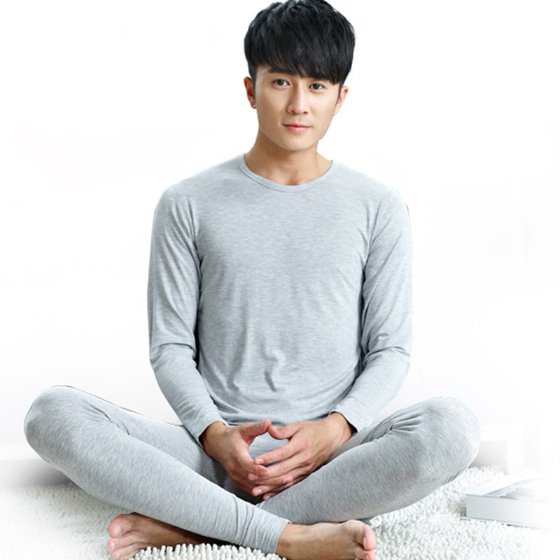 Modale autumn clothes sanitary pants men's autumn and winter thin models Modale fabric base round collar male style heating clothes