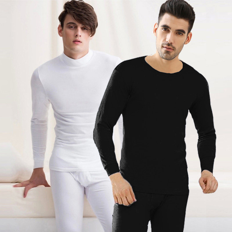 Thin velvet mid-high-collar fever pants men's bottoming autumn clothes sanitary pants pure black middle-aged elderly plus velvet cotton sweater