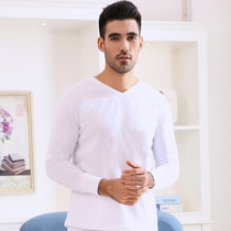 Male V neckline slim down underwear blouse with thin velvet autumn clothes peach heart collar thin warm underwear on top of white