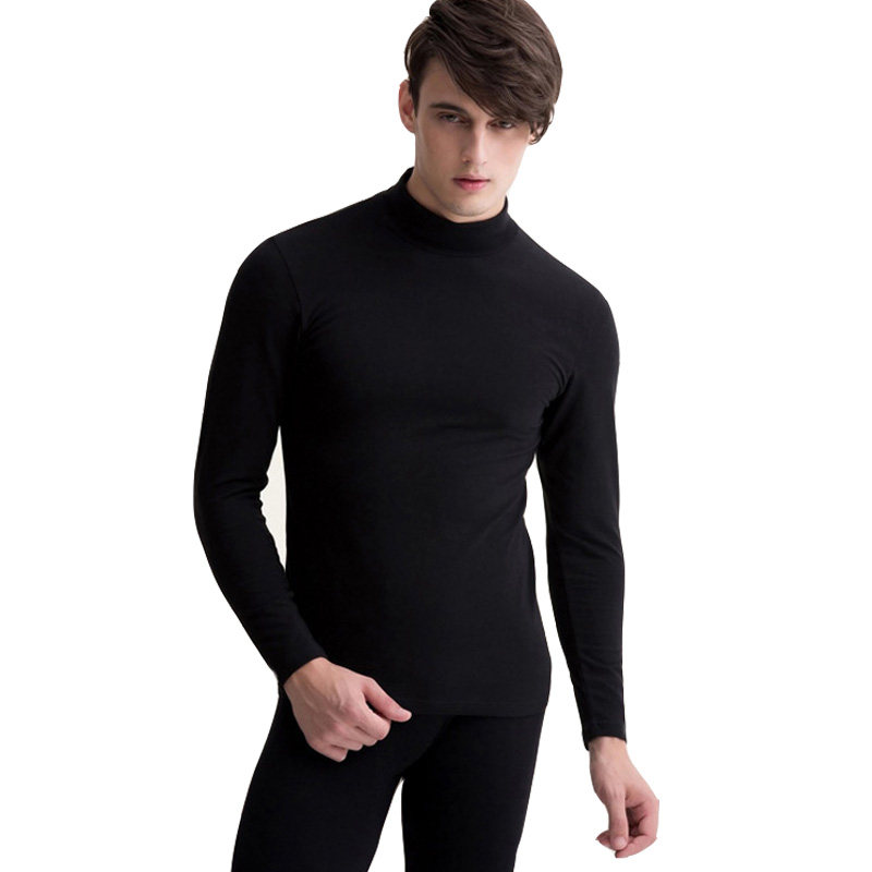 Men's thin velvet fever clothes for the elderly thin velvet fever pants High collar base velvet underwear black