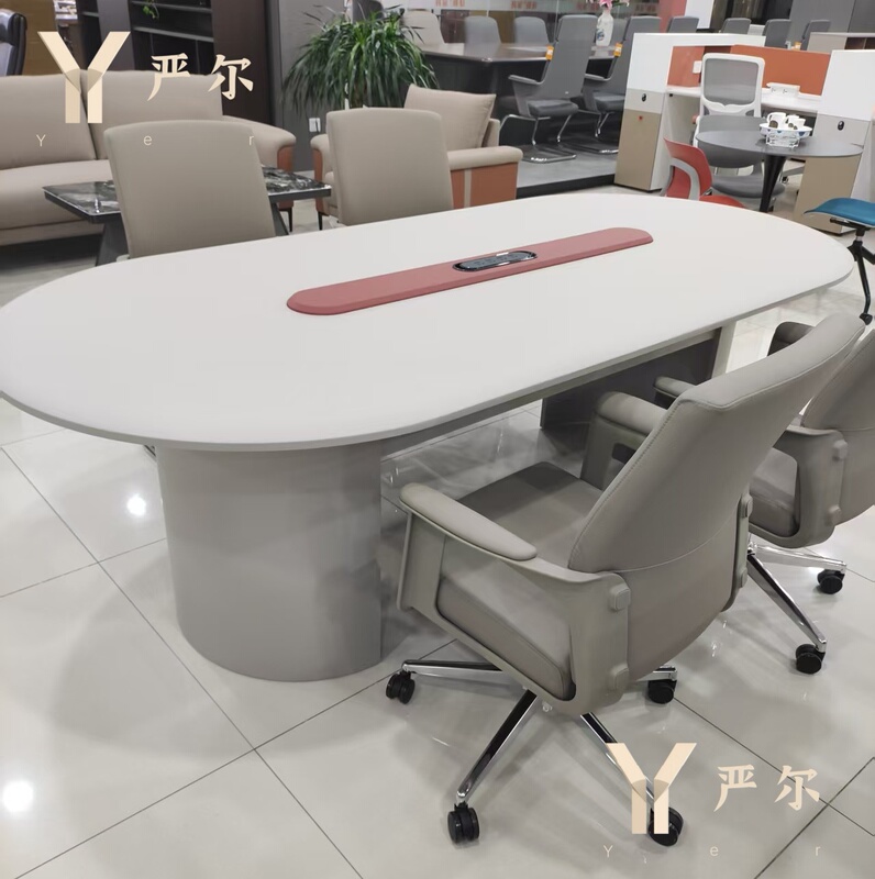 2.4m Oval Conference Table Office Desk, Painted Finish, Stylish, Simple, Modern, Curved Office Furniture, White, New Model 2.4m Oval Conference Table Office Desk, Painted Finish, Stylish, Simple, Modern, Curved Office Furniture, White, New Model