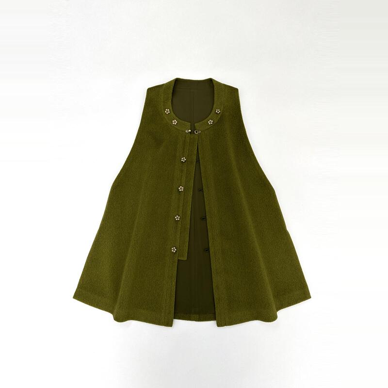Mirror Department | Plum Blossom Jacket Series Round Neck Off-Shoulder Moss Green Woolen Autumn and Winter Ming Dynasty Style Daily Hanfu Mirror Department | Plum Blossom Jacket Series Round Neck Off-Shoulder Moss Green Woolen Autumn and Winter Ming Dynasty Style Daily Hanfu