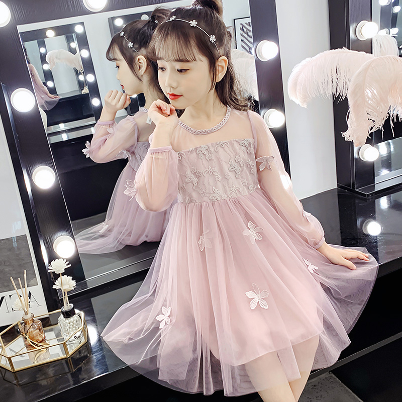 Hong Kong children's clothing girls dress 2021 spring and autumn new long-sleeved puffy gauze skirt net red foreign gas vest princess dress