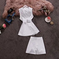 Летний пиджак классического кроя без рукавов, жилет, комплект, высокая талия