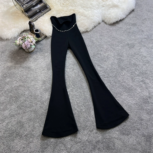 Осенняя приталенная цепь, штаны, универсальные штаны-клёш, 2023, высокая талия, облегающий крой, популярно в интернете