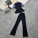 Летние приталенные штаны-клёш, комплект, в западном стиле, высокая талия