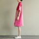 ຜະລິດຕາມທຳມະຊາດ Brush Dream literary loose color-blocked patchwork shirt dress linen short-sleeved plus size dress summer