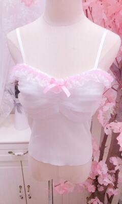 Sweet and cute, versatile base lace trim, black ear trim, little trick, sexy ribbon bow strappy top