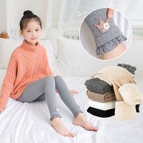Girls leggings Spring and Autumn Winter thin velvet outside wear cute vertical sanding lace ankle-length pants childrens cotton pantyhose