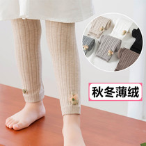 Girl child White can open crotch baby cartoon base pants small and medium children Spring and Autumn thick thin velvet