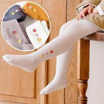 Spring and Autumn Girls Pure White Knitted Cotton Pantyhose Small and Large Children Vertical Flower Leggings Baby Thin