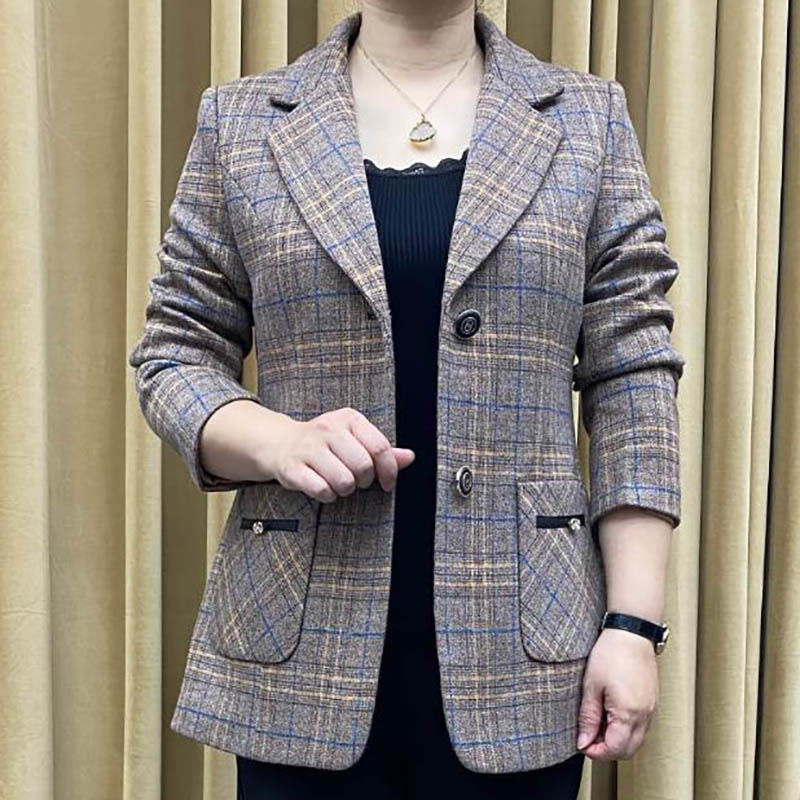 New Plaid Suit, High-End Woolen Suit Jacket, British Style Fashionable Outerwear, Plus Size Mother's Clothing