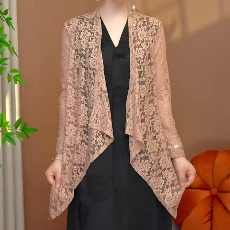2026 Summer Versatile Loose Thin Lace Mesh Shawl New Fashionable Hollow Out Sunscreen Cardigan