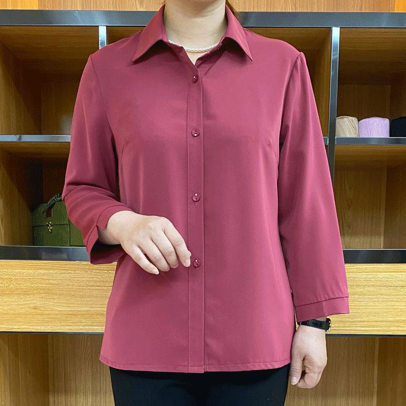 Spring and Summer New Fashion Versatile Solid Color Small Square Collar Thin Shirt Women's Long-Sleeved Shirt Loose Top Mother's Wear