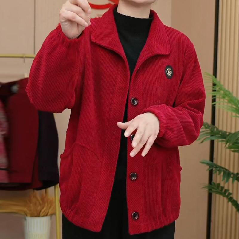 Spring and Autumn New Fashion Corduroy Jacket Internet Celebrity Middle-Aged Mom's Clothing Button Casual Lapel Loose Stylish Top