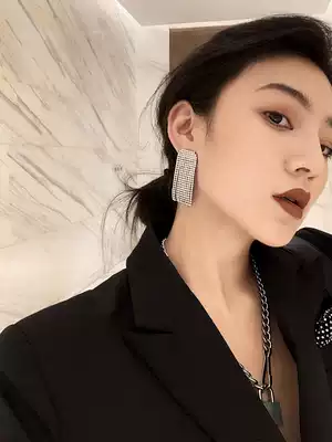 BOONEE ◆ European and American style bling temperament square diamond tassel exquisite earrings summer new high grade ear needle