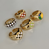 B O O N E E EUROPEAN AND EUROPEAN TRENDY INS BLACK AND WHITE LOVING CHESSBOARD G OPENING RING PERSONALITY INDEX FINGER RING FEMALE RING