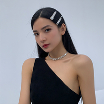 BOONEE ◆ European and American light luxury retro rhinestone hairclip gem choker clavicle neck chain with side hairclip female