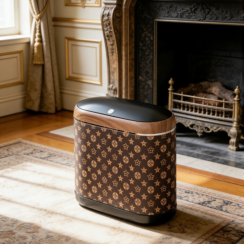 Household Trash Can with Lid for Bedroom and Living Room, Large Capacity, Storage, European Style, Modern Minimalist Decoration, Gap Filler