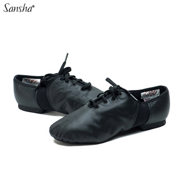 Sansha Modern Jazz Dance Shoes for Men and Women, Exam Practice Dance Shoes, Low-Top Lace-Up Genuine Leather Low-Heeled Soft Shoes