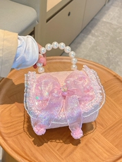 Детская сумка на ремне 2023春夏新款儿童包包小女孩珍珠手提包蝴蝶结时尚洋气公主斜挎包