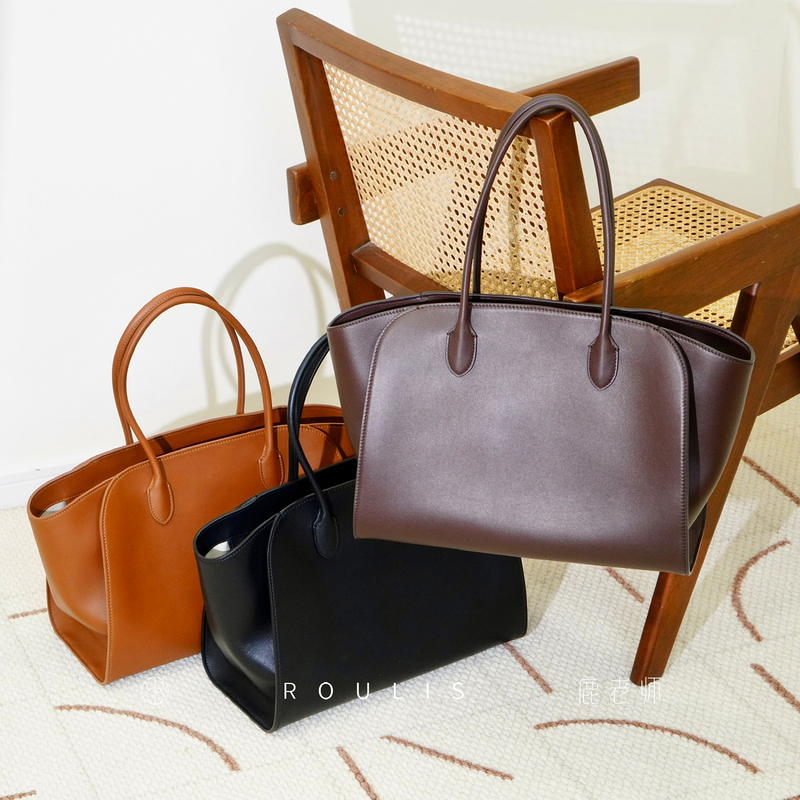 Teacher Lu｜Tr Italian Calfskin Saddle Leather Row Series Minimalist Luxury Style Marlo Handbag Single Shoulder Tote Bag